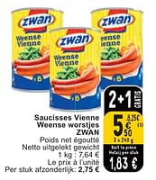 Promotions Saucisses vienne weense worstjes zwan - Zwan - Valide de 07/05/2024 à 13/05/2024 chez Cora