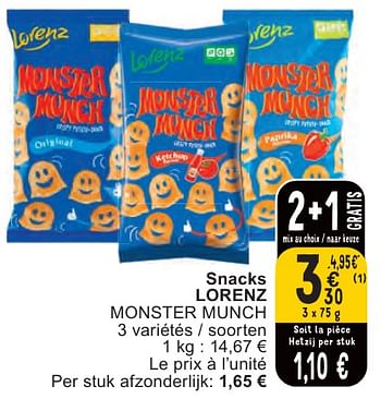 Promoties Snacks lorenz monster munch - lorenz - Geldig van 07/05/2024 tot 13/05/2024 bij Cora