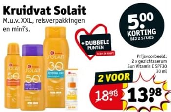 Promotions Kruidvat solait gezichtsserum sun vitamin c spf30 - Produit maison - Kruidvat - Valide de 07/05/2024 à 12/05/2024 chez Kruidvat
