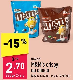 Promoties M+m’s crispy ou choco - M&M 's - Geldig van 13/05/2024 tot 19/05/2024 bij Aldi