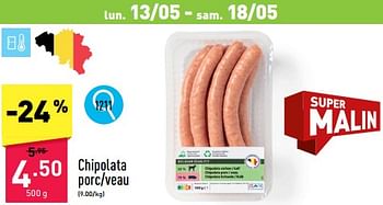 Promoties Chipolata porc-veau - Huismerk - Aldi - Geldig van 13/05/2024 tot 19/05/2024 bij Aldi