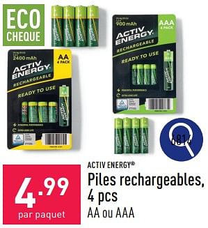 Promoties Piles rechargeables - Activ Energy - Geldig van 13/05/2024 tot 19/05/2024 bij Aldi