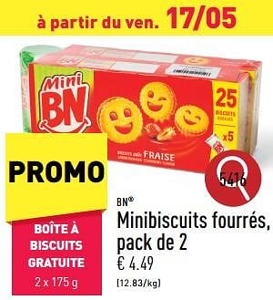 Promoties Minibiscuits fourrés - BN - Geldig van 13/05/2024 tot 19/05/2024 bij Aldi