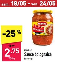Promotions Sauce bolognaise - Manna - Valide de 13/05/2024 à 19/05/2024 chez Aldi