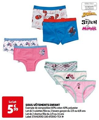 Promoties Sous-vêtements enfant - Huismerk - Auchan - Geldig van 07/05/2024 tot 21/05/2024 bij Auchan