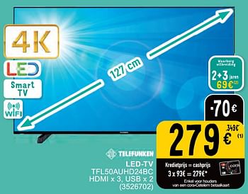 Promoties Telefunken led-tv tfl50auhd24bc - Telefunken - Geldig van 07/05/2024 tot 18/05/2024 bij Cora