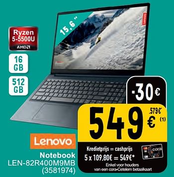 Promoties Lenovo notebook len-82r400m9mb - Lenovo - Geldig van 07/05/2024 tot 18/05/2024 bij Cora