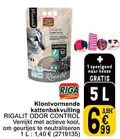Promoties Klontvormende kattenbakvulling rigalit odor control - Riga - Geldig van 07/05/2024 tot 18/05/2024 bij Cora