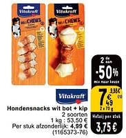 Promoties Hondensnacks wit bot + kip - Vitakraft - Geldig van 07/05/2024 tot 18/05/2024 bij Cora