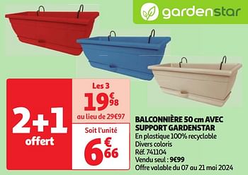 Promoties Balconnière 50 cm avec support gardenstar - GardenStar - Geldig van 07/05/2024 tot 13/05/2024 bij Auchan