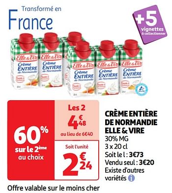 Promotions Crème entière de normandie elle + vire - Elle & Vire - Valide de 07/05/2024 à 13/05/2024 chez Auchan Ronq