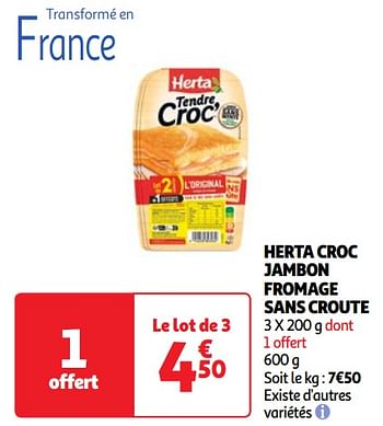 Promoties Herta croc jambon fromage sans croute - Herta - Geldig van 07/05/2024 tot 13/05/2024 bij Auchan