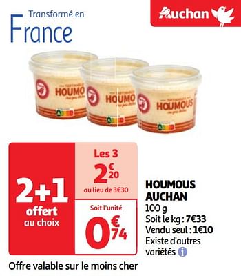 Promoties Houmous auchan - Huismerk - Auchan - Geldig van 07/05/2024 tot 13/05/2024 bij Auchan