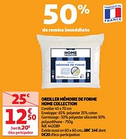 Promoties Oreiller mémoire de forme home collection - Blue Calin - Geldig van 07/05/2024 tot 13/05/2024 bij Auchan