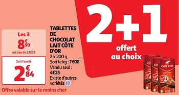 Promoties Tablettes de chocolat lait côte d`or - Cote D'Or - Geldig van 07/05/2024 tot 13/05/2024 bij Auchan