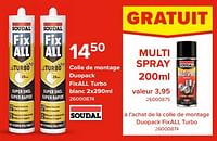 Promotions Colle de montage duopack fixall turbo blanc - Soudal - Valide de 03/05/2024 à 09/06/2024 chez Euro Shop