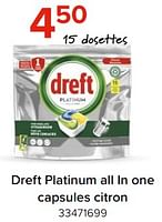 Promotions Dreft platinum all in one capsules citron - Dreft - Valide de 03/05/2024 à 09/06/2024 chez Euro Shop
