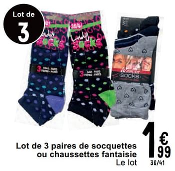 Promoties Lot de 3 paires de socquettes ou chaussettes fantaisie - Huismerk - Cora - Geldig van 07/05/2024 tot 18/05/2024 bij Cora