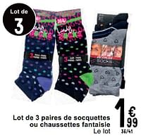 Promotions Lot de 3 paires de socquettes ou chaussettes fantaisie - Produit maison - Cora - Valide de 07/05/2024 à 18/05/2024 chez Cora