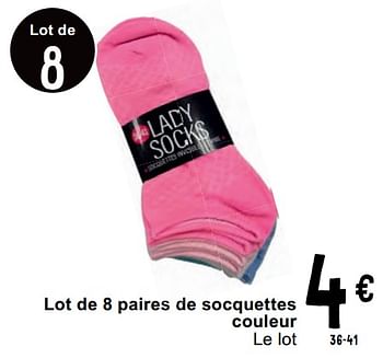 Promotions Lot de 8 paires de socquettes couleur - Produit maison - Cora - Valide de 07/05/2024 à 18/05/2024 chez Cora