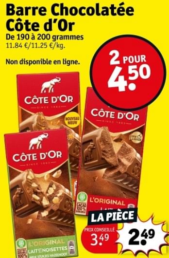 Promotions Barre chocolatée côte d’or - Cote D'Or - Valide de 07/05/2024 à 12/05/2024 chez Kruidvat