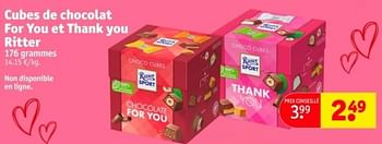 Promoties Cubes de chocolat for you et thank you ritter - Ritter Sport - Geldig van 07/05/2024 tot 12/05/2024 bij Kruidvat