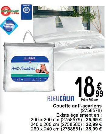 Promotions Couette anti-acariens - Bleu Calin - Valide de 07/05/2024 à 18/05/2024 chez Cora