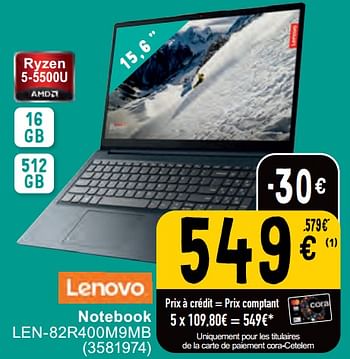 Promoties Lenovo notebook len-82r400m9mb - Lenovo - Geldig van 07/05/2024 tot 18/05/2024 bij Cora