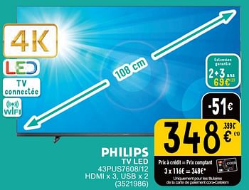 Promotions Philips tv led 43pus7608-12 - Philips - Valide de 07/05/2024 à 18/05/2024 chez Cora