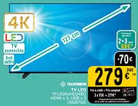 Promotions Telefunken tv led tfl50auhd24bc - Telefunken - Valide de 07/05/2024 à 18/05/2024 chez Cora