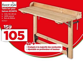 Promoties Table bar pour balcon acanta - Forest-Style - Geldig van 07/05/2024 tot 16/05/2024 bij Mr. Bricolage