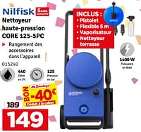 Promotions Nilfisk nettoyeur haute-pression core 125-5pc - Nilfisk - Valide de 07/05/2024 à 16/05/2024 chez Mr. Bricolage