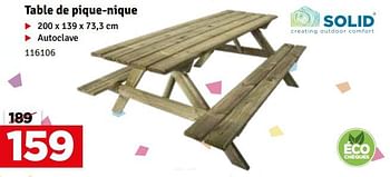 Promoties Table de pique-nique - Solid - Geldig van 07/05/2024 tot 16/05/2024 bij Mr. Bricolage