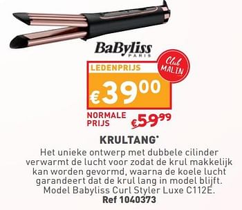 Promoties Krultang babyliss curl styler luxe c112e - Babyliss - Geldig van 08/05/2024 tot 11/05/2024 bij Trafic