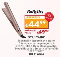 Promoties Stijltang babyliss smooth volume air 1000 st90pe - Babyliss - Geldig van 08/05/2024 tot 11/05/2024 bij Trafic