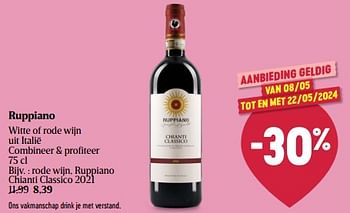 Promotions Ruppiano rode wijn, ruppiano chianti classico 2021 - Vins rouges - Valide de 08/05/2024 à 15/05/2024 chez Delhaize