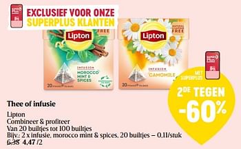 Promotions Infusie, morocco mint + spices - Lipton - Valide de 08/05/2024 à 15/05/2024 chez Delhaize