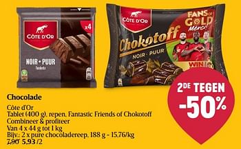 Promotions Pure chocoladereep - Cote D'Or - Valide de 08/05/2024 à 15/05/2024 chez Delhaize