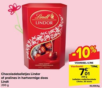 Promoties Balletjes melkchocolade lindor - Lindt - Geldig van 08/05/2024 tot 14/05/2024 bij Carrefour