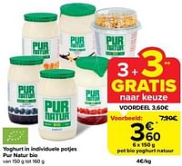 Promoties Bio yoghurt natuur - Pur Natur - Geldig van 08/05/2024 tot 14/05/2024 bij Carrefour
