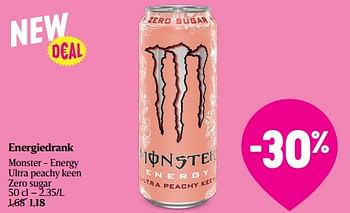 Promotions Energiedrank monster - energy ultra peachy keen zero sugar - Monster - Valide de 08/05/2024 à 15/05/2024 chez Delhaize