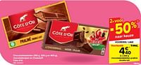 Promoties Chocoladetabletten praliné double lait - Cote D'Or - Geldig van 08/05/2024 tot 14/05/2024 bij Carrefour