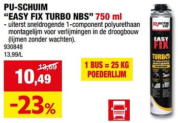 Promotions Pu-schuim easy fix turbo nbs - Rectavit - Valide de 08/05/2024 à 19/05/2024 chez Hubo
