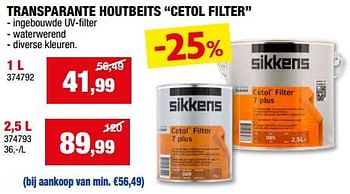Promotions Transparante houtbeits cetol filter - Sikkens - Valide de 08/05/2024 à 19/05/2024 chez Hubo