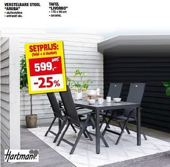 Promotions Tafel + 4 stoelen - Hartman - Valide de 08/05/2024 à 19/05/2024 chez Hubo