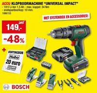 Promoties Bosch accu klopboormachine universal impact - Bosch - Geldig van 08/05/2024 tot 19/05/2024 bij Hubo