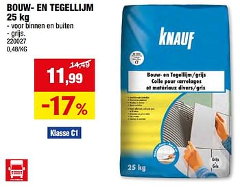 Promotions Bouw- en tegellijm - Knauf - Valide de 08/05/2024 à 19/05/2024 chez Hubo