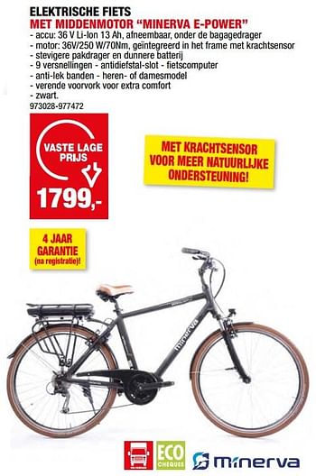 Promoties Elektrische fiets met middenmotor minerva e-power - Minerva - Geldig van 08/05/2024 tot 19/05/2024 bij Hubo