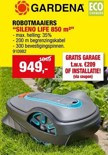 Promoties Gardena robotmaaiers sileno life 850 m² - Gardena - Geldig van 08/05/2024 tot 19/05/2024 bij Hubo