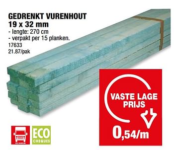 Promotions Gedrenkt vurenhout - Produit maison - Hubo  - Valide de 08/05/2024 à 19/05/2024 chez Hubo
